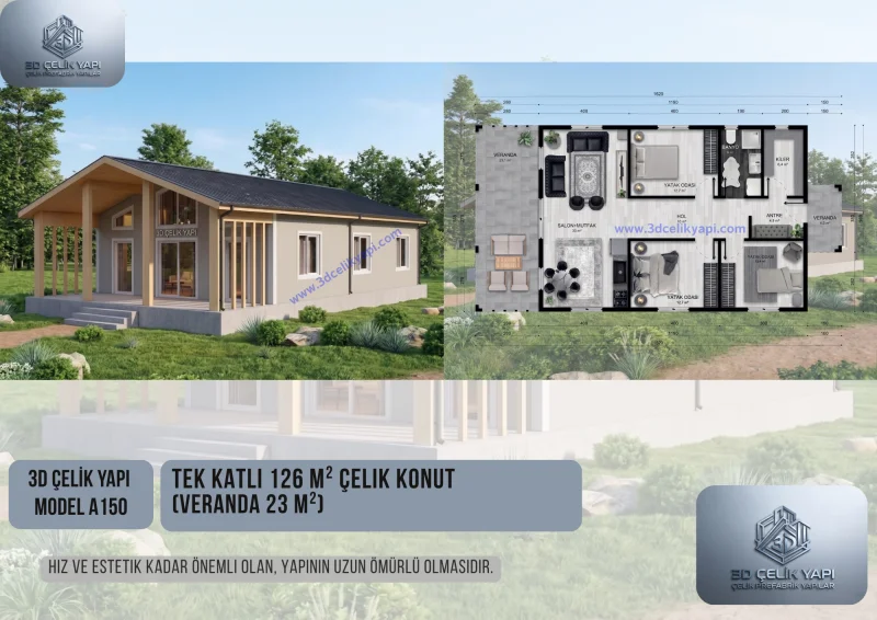 Tek Kat Çelik Ev 126 m² Model A150