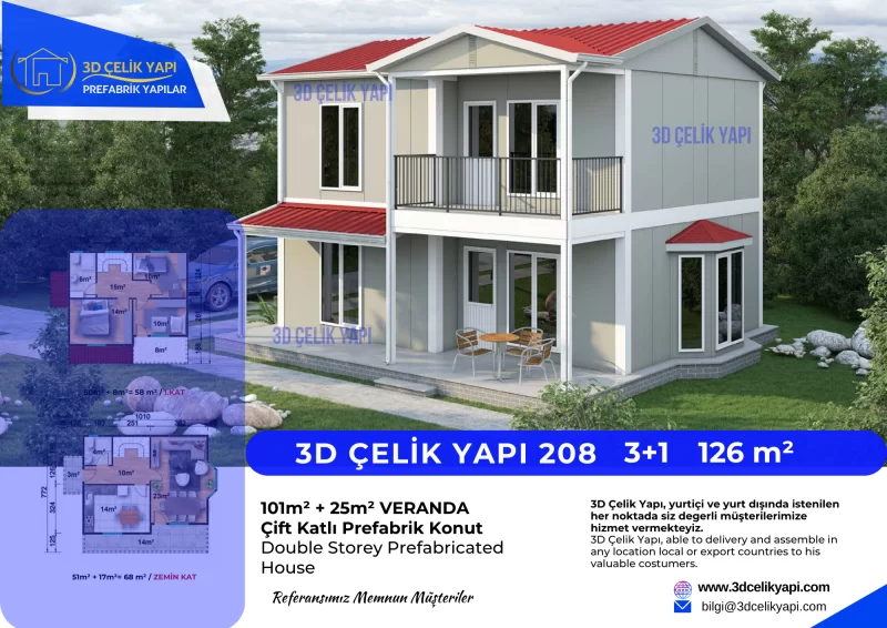 Çift Kat Prefabrik Ev 126 m² Model 208