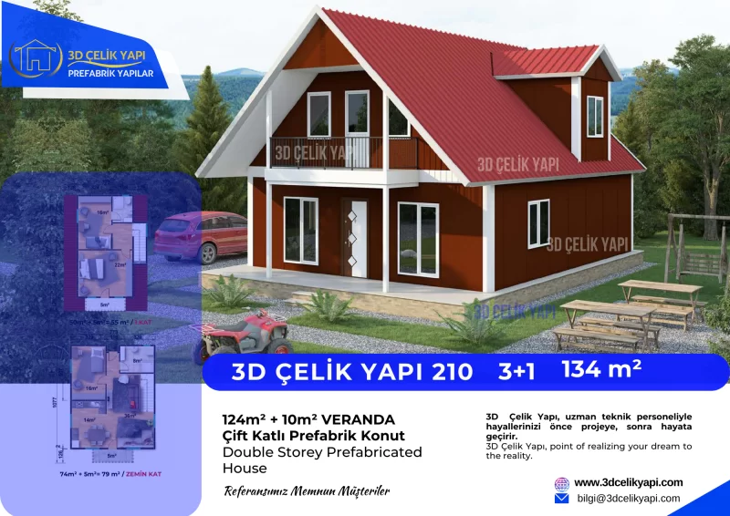 Çift Kat Prefabrik Ev 134 m² Model 210