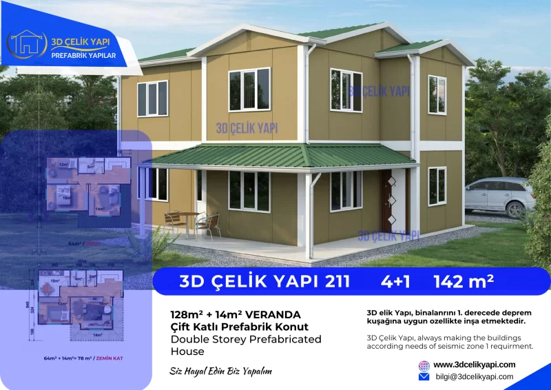 Çift Kat Prefabrik Ev 142 m² Model 211