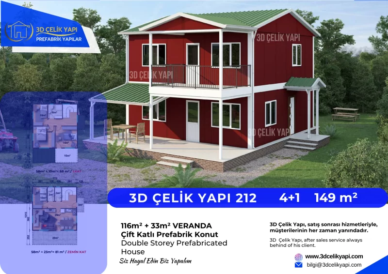 Çift Kat Prefabrik Ev 149m² Model 212