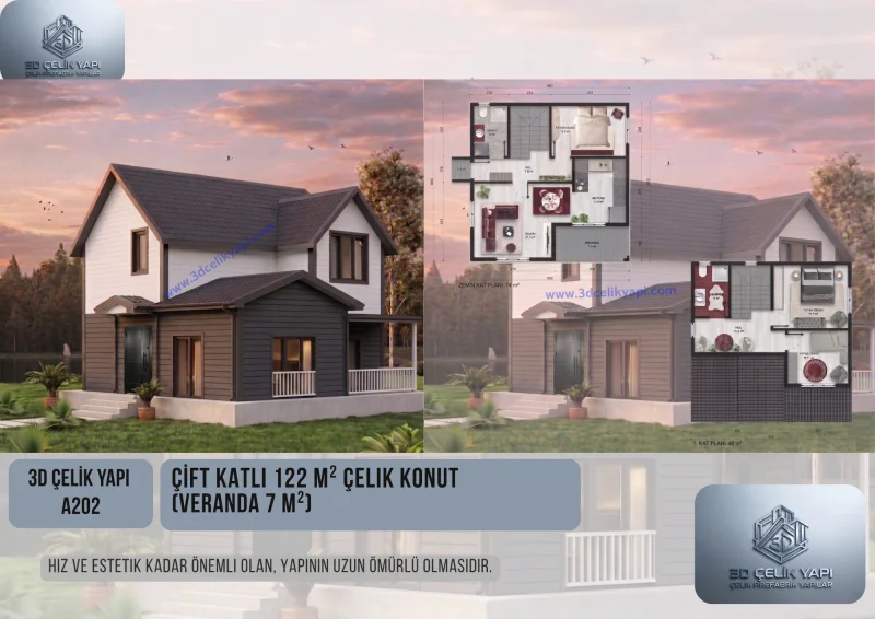 Çİft Kat Çelik Ev 122 m² Model A 202