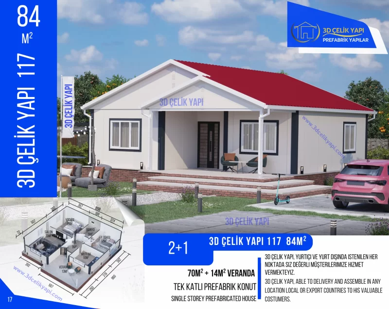 Tek Kat Prefabrik Ev 84 m² 2+1 MODEL 117