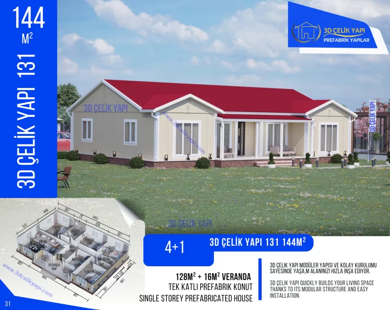 Tek Kat Prefabrik Ev  144 m²  4+1 MODEL 131