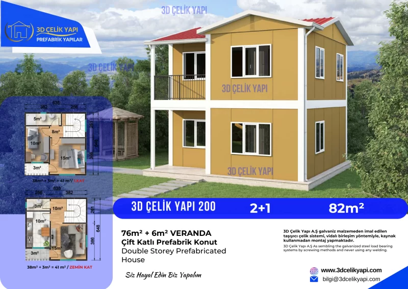 Çift Kat Prefabrik Ev 82m² Model 200