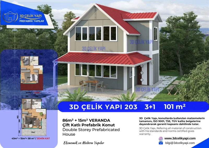 Çift Kat Prefabrik Ev 101 m² Model 203
