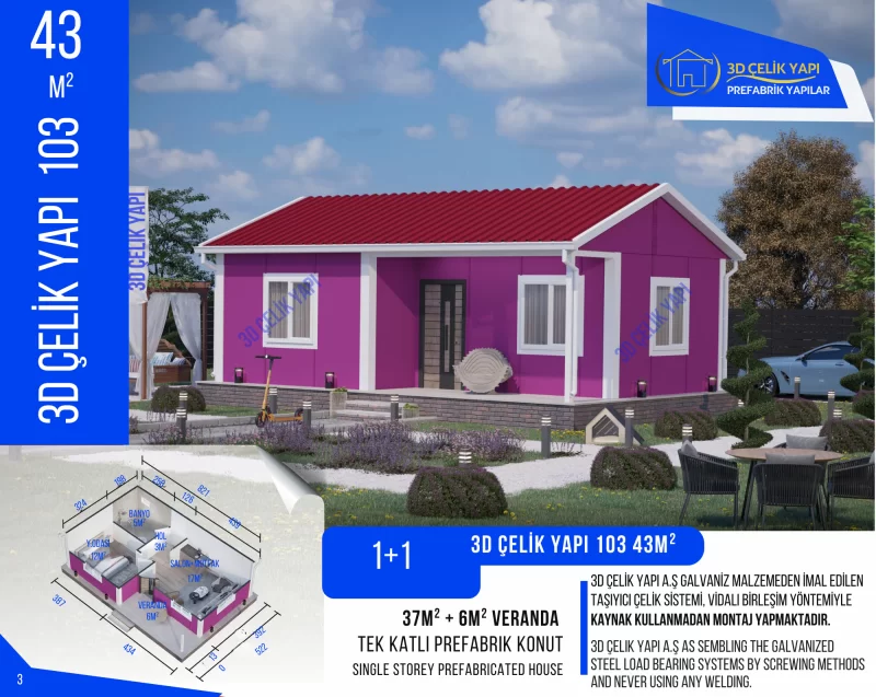 Tek Kat Prefabrik Ev 43 m² 1+1 MODEL 103