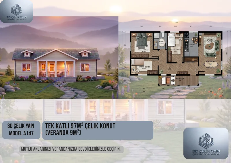 Tek Kat Çelik Ev 97 m² Model A147