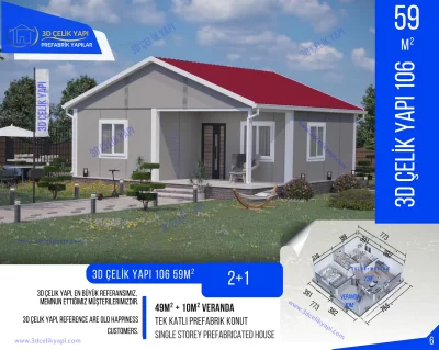 Tek Kat Prefabrik Ev 59 m² 2+1 MODEL 106