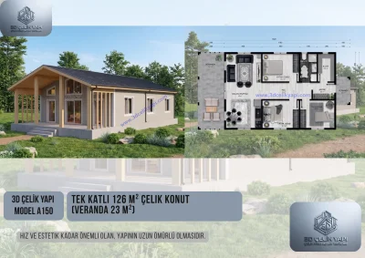 Tek Kat Çelik Ev 126 m² Model A150