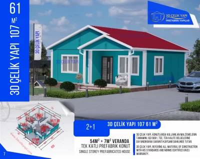 Tek Kat Prefabrik Ev 61 m² 2+1 MODEL 107