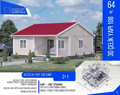 Tek Kat Prefabrik Ev 64 m² 2+1 MODEL 108