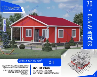 Tek Kat Prefabrik Ev 70 m² 2+1 MODEL 110