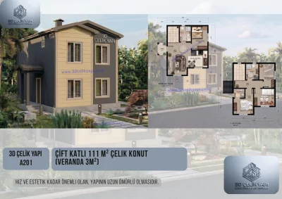 Çİft Kat Çelik Ev 111 m² Model A 201