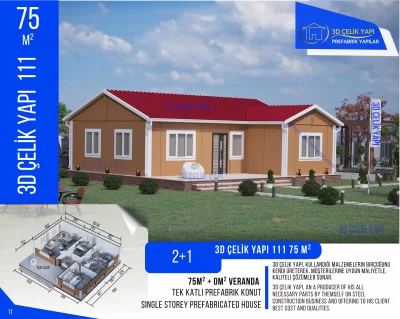 Tek Kat Prefabrik Ev 75 m² 2+1 MODEL 111
