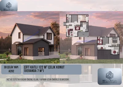 Çİft Kat Çelik Ev 122 m² Model A 202