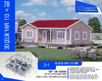 Tek Kat Prefabrik Ev 78 m² 2+1 MODEL 113