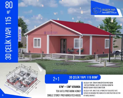 Tek Kat Prefabrik Ev 80 m² 2+1 MODEL 115