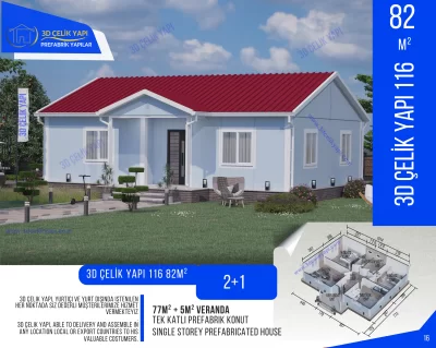 Tek Kat Prefabrik Ev 82 m² 2+1 MODEL 116