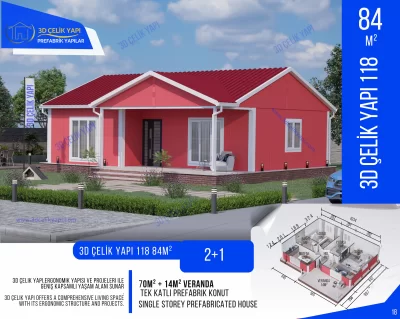 Tek Kat Prefabrik Ev 84 m² 2+1 MODEL 118