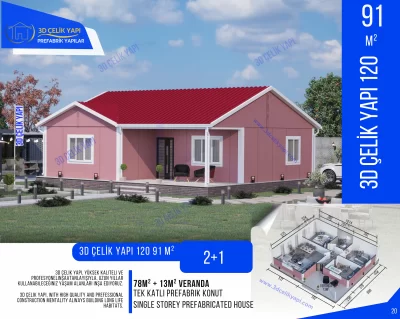 Tek Kat Prefabrik Ev 91 m² 2+1 MODEL 120