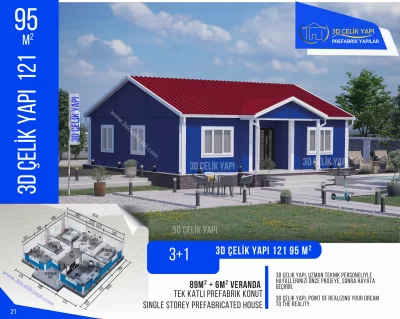 Tek Kat Prefabrik Ev 95 m²  3+1 MODEL 121