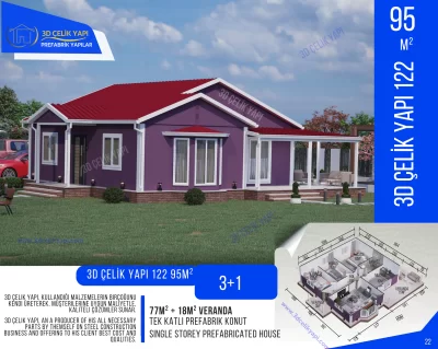 Tek Kat Prefabrik Ev 95 m²  3+1 MODEL 122