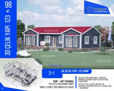 Tek Kat Prefabrik Ev 98 m²  3+1 MODEL 123