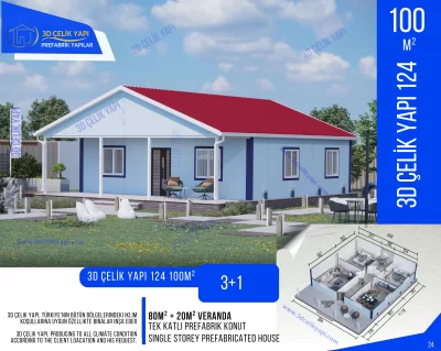 Tek Kat Prefabrik Ev 100 m²  3+1 MODEL 124