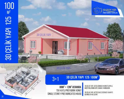 Tek Kat Prefabrik Ev 100 m²  3+1 MODEL 125