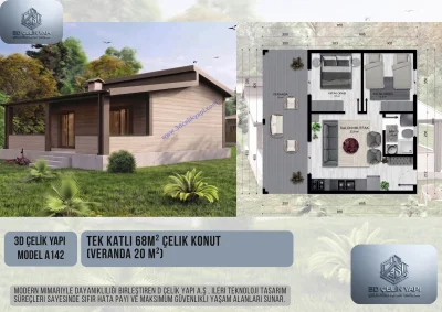 Tek Kat Çelik Ev 68 m² Model A142
