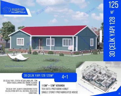 Tek Kat Prefabrik Ev 125 m²  4+1 MODEL 125