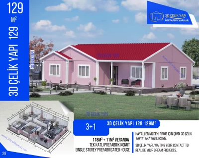 Tek Kat Prefabrik Ev 129 m²  3+1 MODEL 129