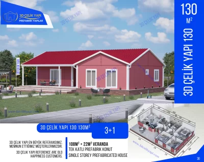 Tek Kat Prefabrik Ev 130 m²  3+1 MODEL 130