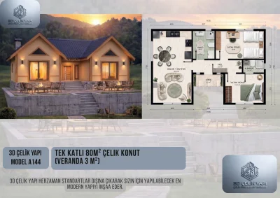 Tek Kat Çelik Ev 80 m² Model A144