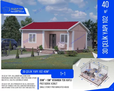 Tek Kat Prefabrik Ev 40 m² 1+1 MODEL 102