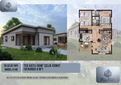Tek Kat Çelik Ev 95 m² Model A146