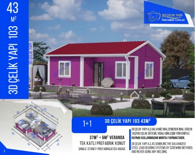 Tek Kat Prefabrik Ev 43 m² 1+1 MODEL 103
