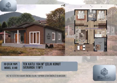 Tek Kat Çelik Ev 104 m² Model A148