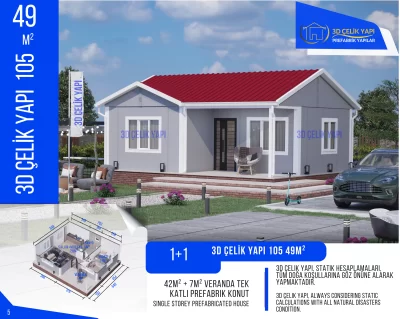 Tek Kat Prefabrik Ev 49 m² 1+1 MODEL 105