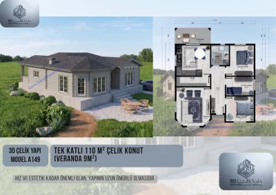 Tek Kat Çelik Ev 110 m² Model A149